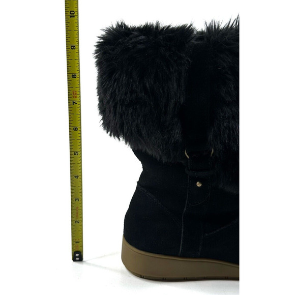 LANDS' END Mendota Black Suede Faux Fur Snow Boots Womens Size 7B Pull-On 420483 - Picture 8 of 11